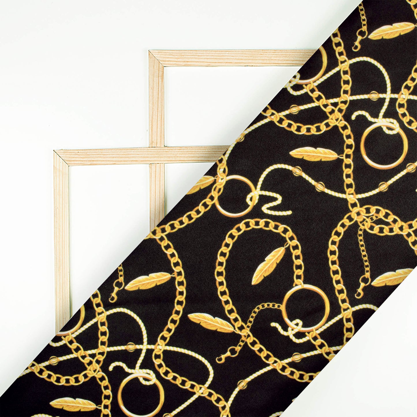 Black And Mustard Yellow Chain Pattern Digital Print American Crepe Fabric - Fabcurate