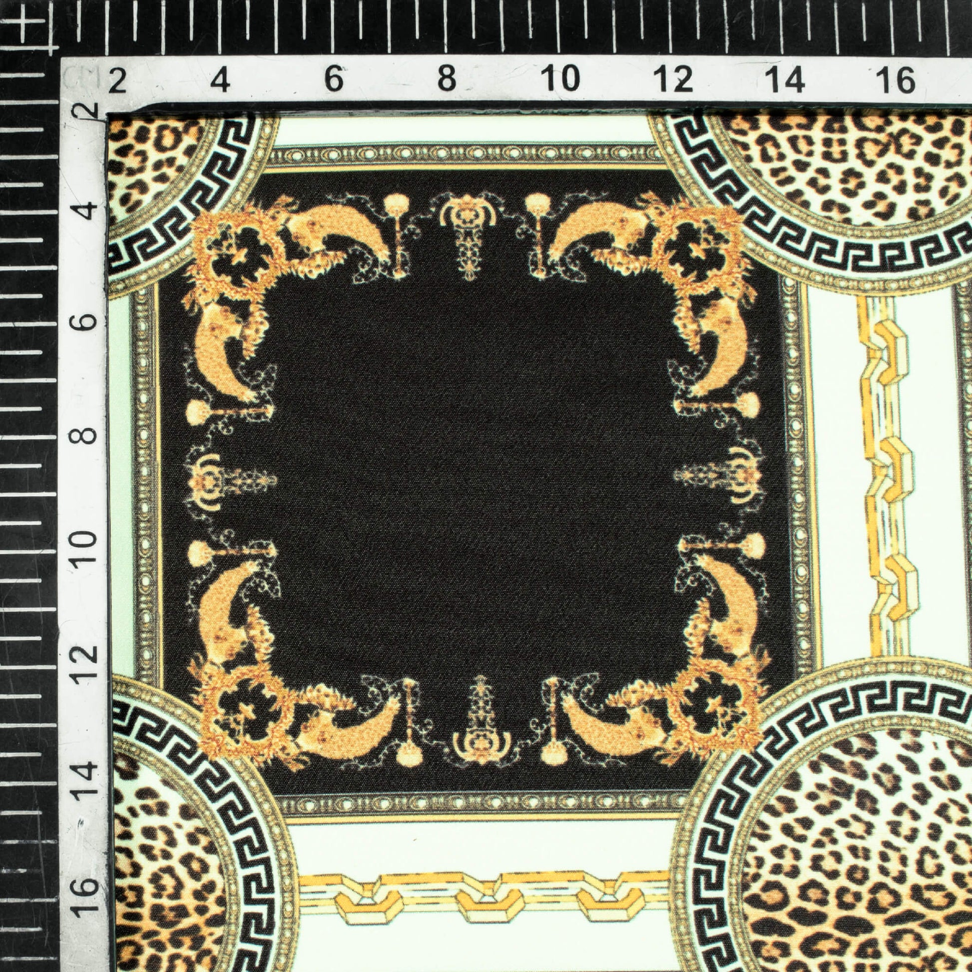 Black And Dijon Yellow Chain Pattern Digital Print American Crepe Fabric - Fabcurate