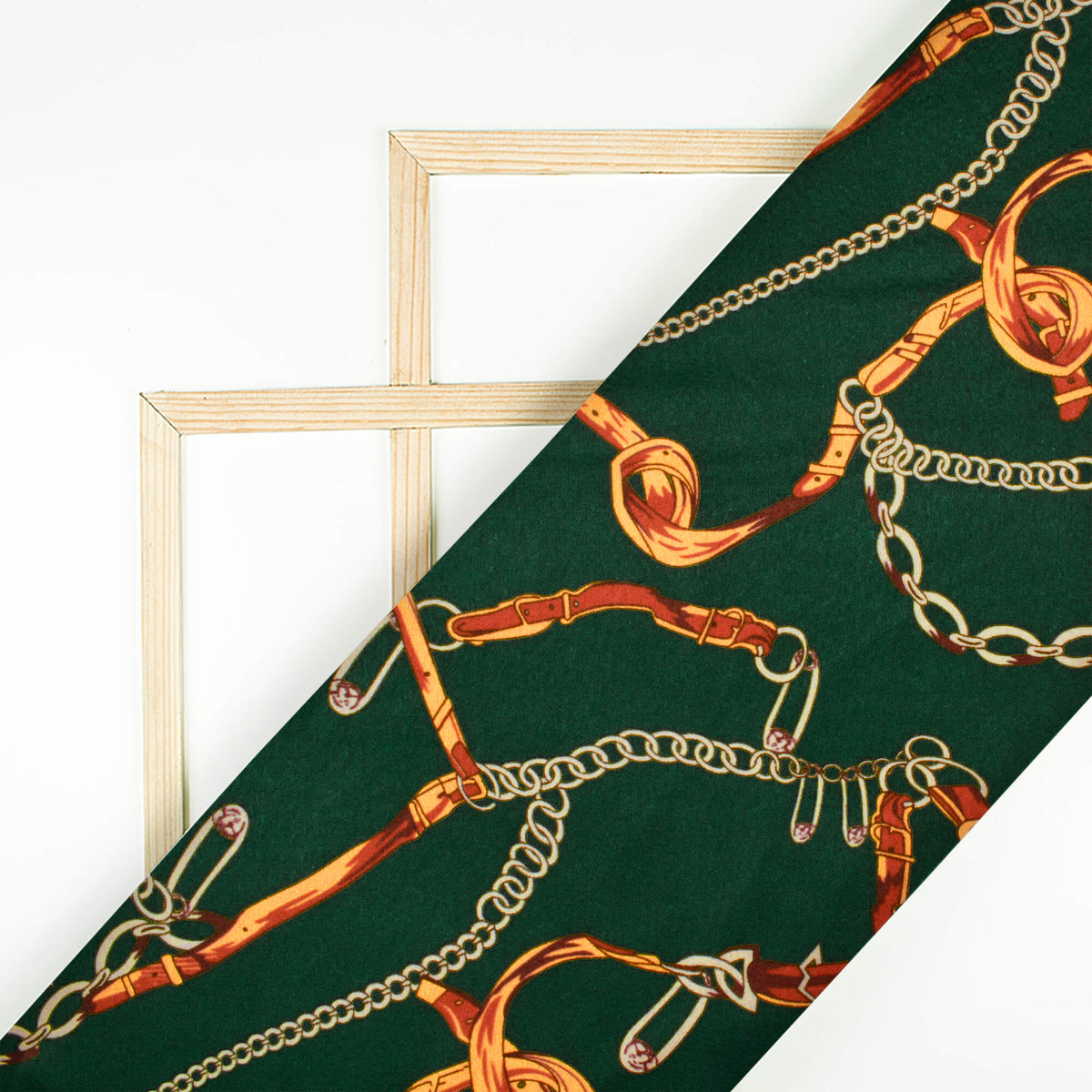 Green And Orange Chain Pattern Digital Print Japan Satin Fabric