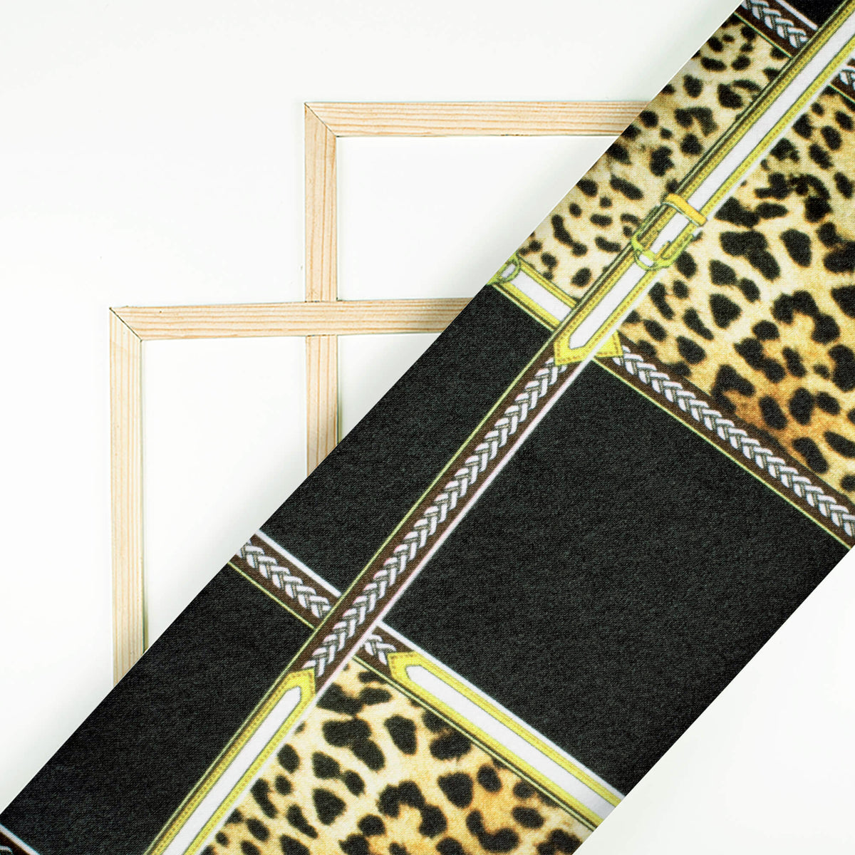 Black And Brown Chain Pattern Digital Print Japan Satin Fabric - Fabcurate