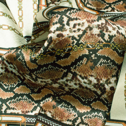 Brown And Cream Chain Pattern Digital Print Japan Satin Fabric - Fabcurate