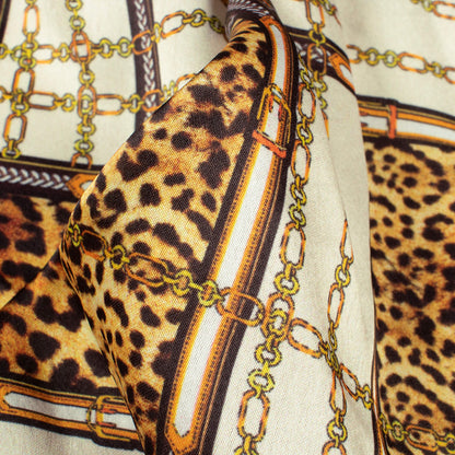 Copper Beige And Cream Chain Pattern Digital Print Japan Satin Fabric