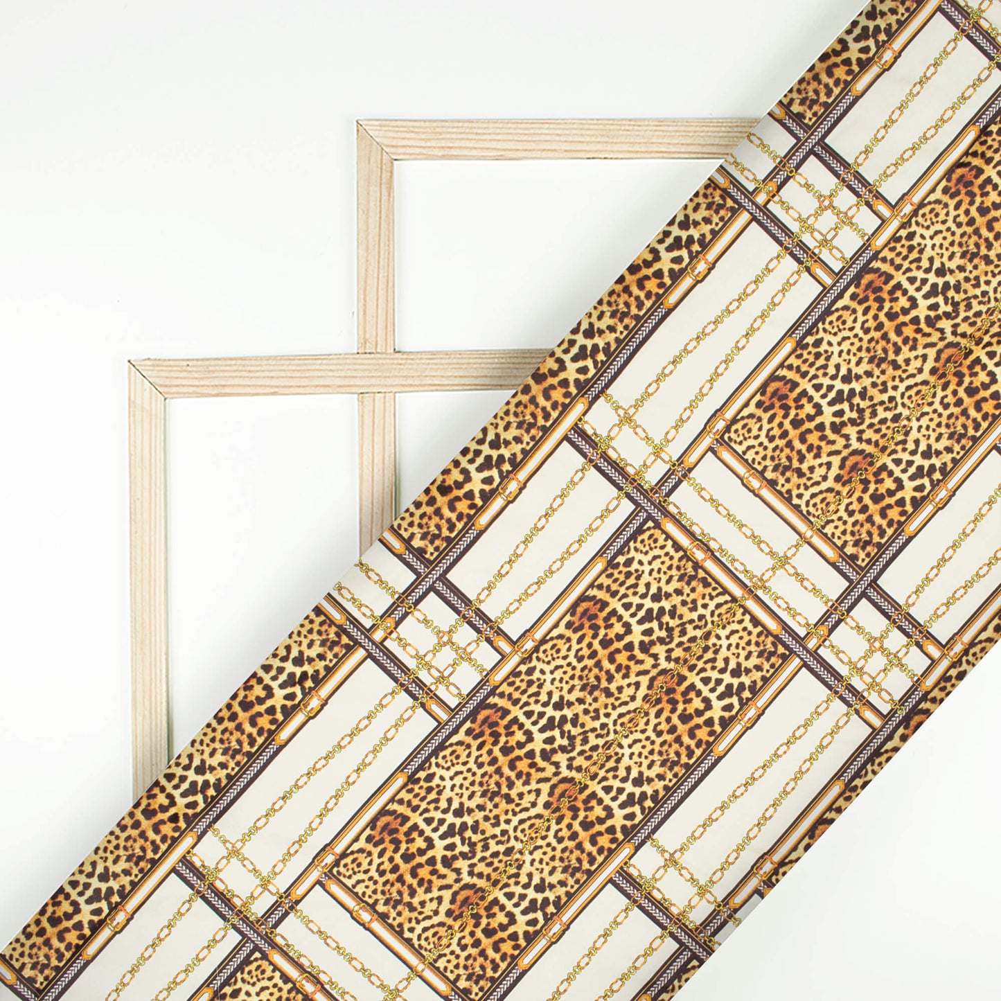 Copper Beige And Cream Chain Pattern Digital Print Japan Satin Fabric