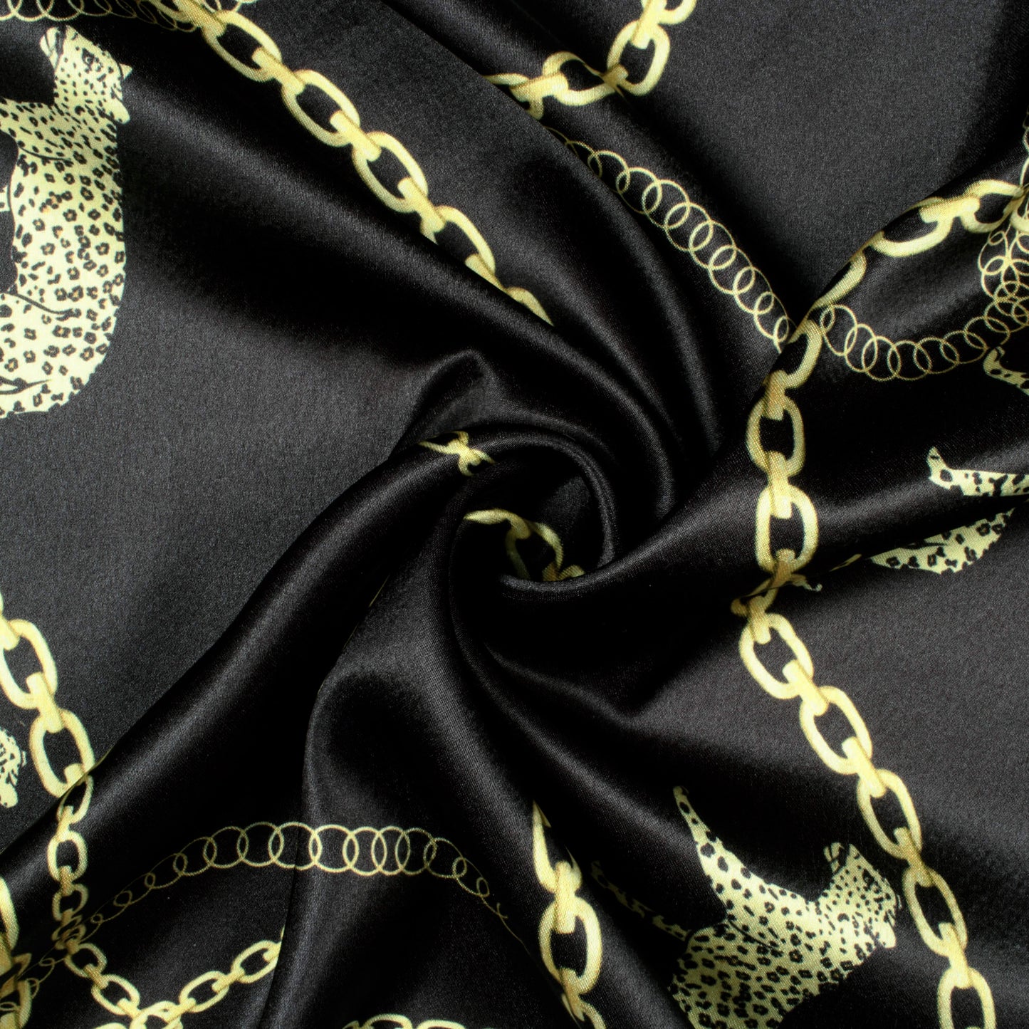Black And Laguna Yellow Chain Pattern Digital Print Japan Satin Fabric - Fabcurate