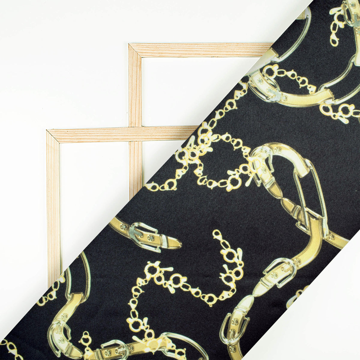 Black And Mellow Yellow Chain Pattern Digital Print Japan Satin Fabric - Fabcurate