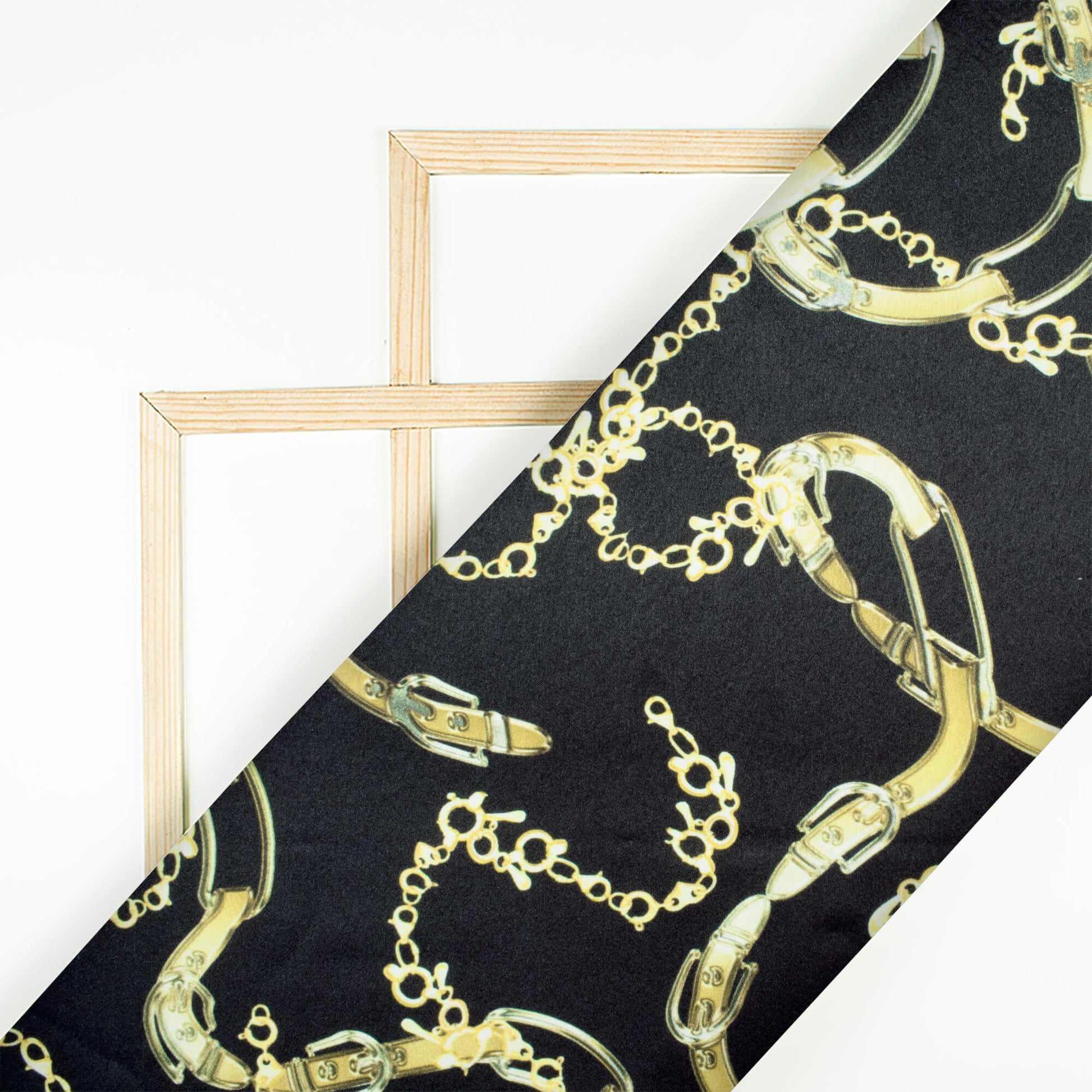 Black And Tiger Yellow Chain Pattern Digital Print Japan Satin