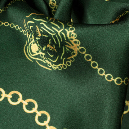 Green And Yellow Chain Pattern Digital Print Japan Satin Fabric - Fabcurate