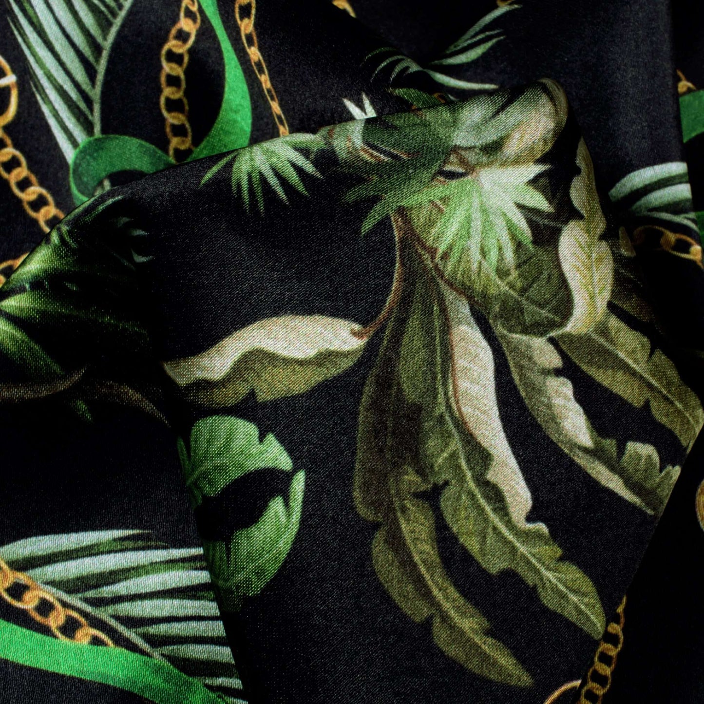 Black And Green Chain Pattern Digital Print Japan Satin Fabric - Fabcurate