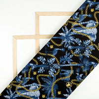 Black And Royal Blue Chain Pattern Digital Print American Crepe Fabric - Fabcurate