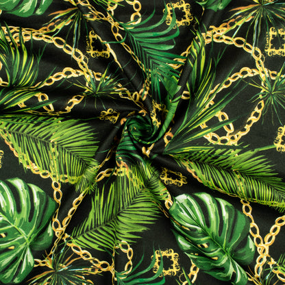 Black And Green Chain Pattern Digital Print American Crepe Fabric - Fabcurate