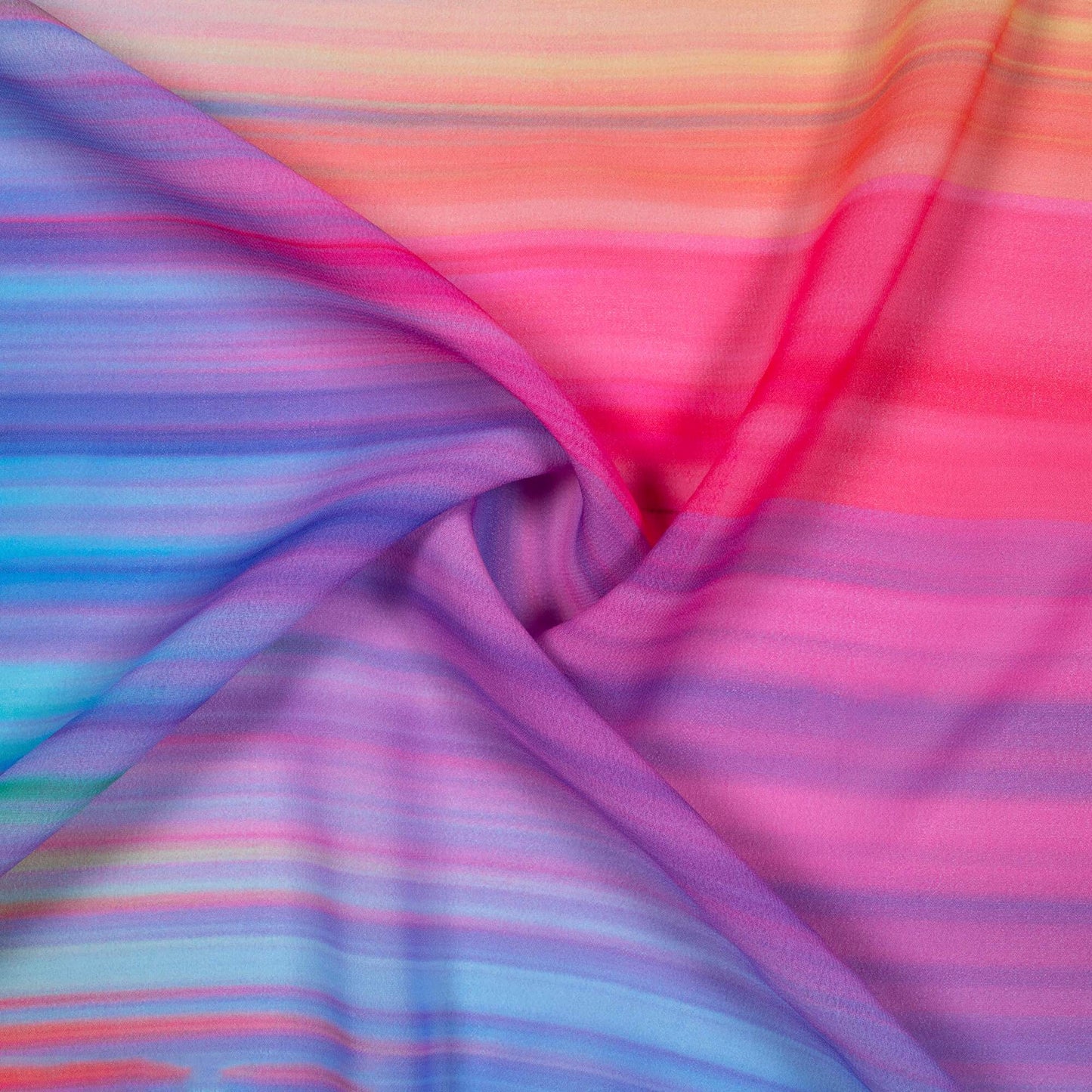 (Cut Piece 0.7 Mtr) Multi-Color Rainbow Pattern Digital Print Georgette Fabric