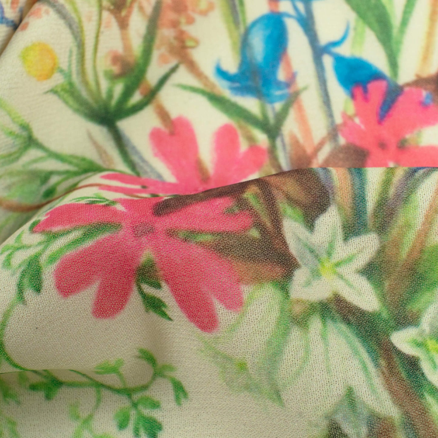 Fuchsia And Yellow Rainbow Pattern  Digital Print Georgette Fabric