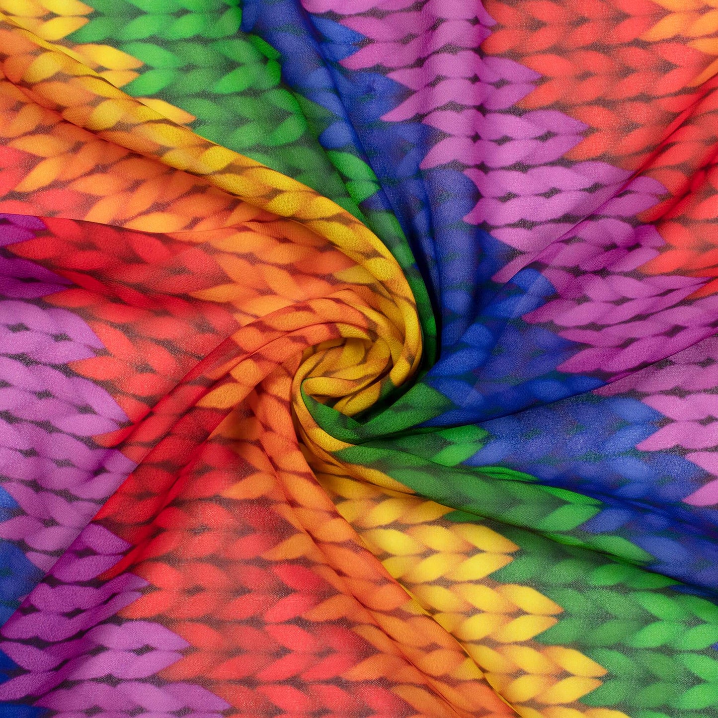 (Cut Piece 1.2 Mtr) Multi-Color Rainbow Pattern Digital Print Georgette Fabric