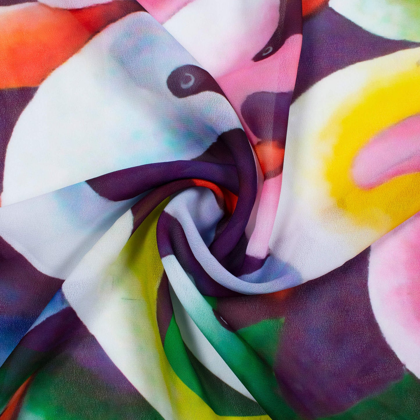 Purple And Multi-Color Rainbow Pattern Digital Print Georgette Fabric