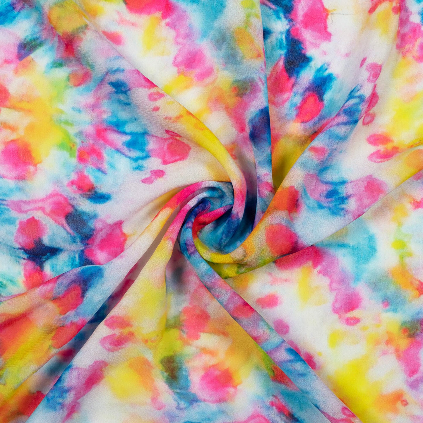 Fuchsia And Yellow Rainbow Pattern Digital Print Georgette Fabric