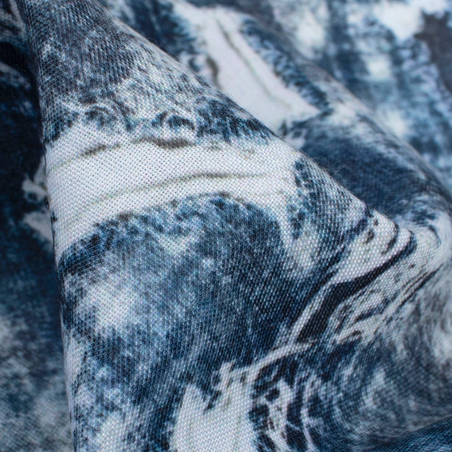 Navy Blue And Cream Denim Pattern Digital Print Rayon Fabric - Fabcurate