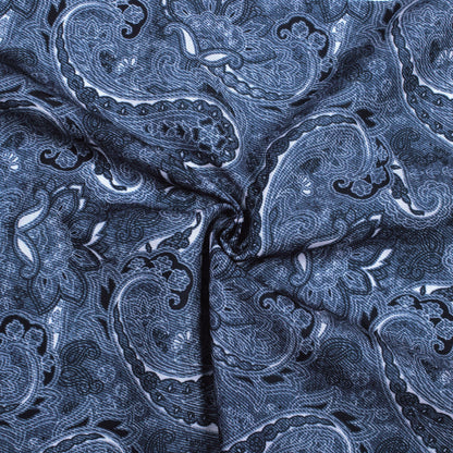 Yale Blue And Snow White Deniim Pattern Digital Print Rayon Fabric
