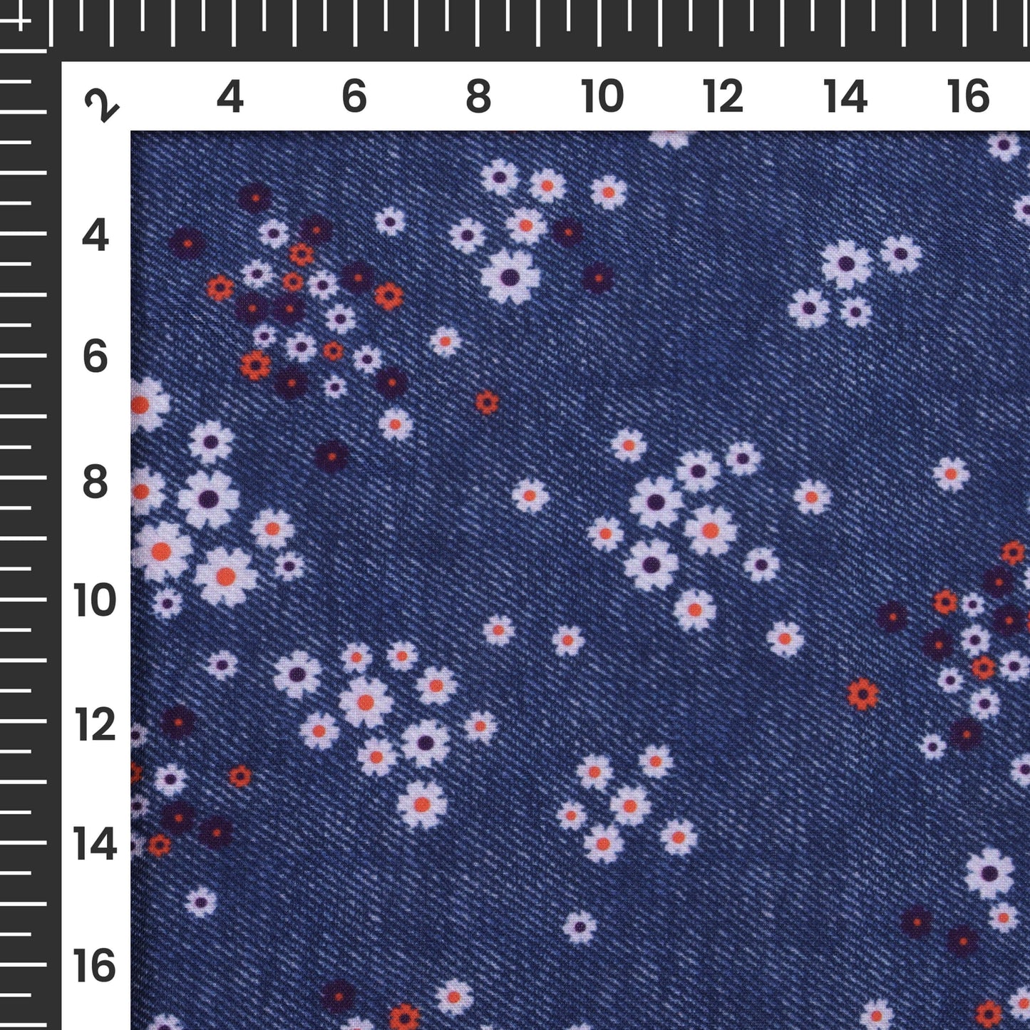 Yale Blue And Red Denim Pattern Digital Print Rayon Fabric