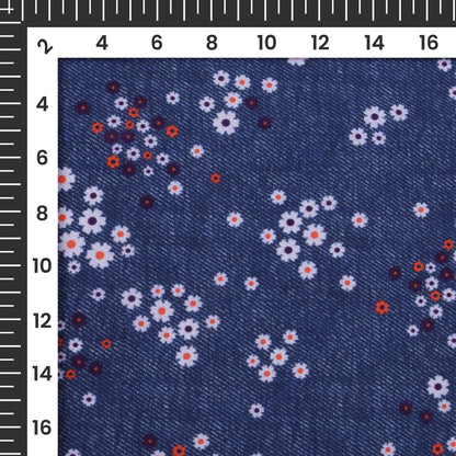 Yale Blue And Red Deniim Pattern Digital Print Rayon Fabric