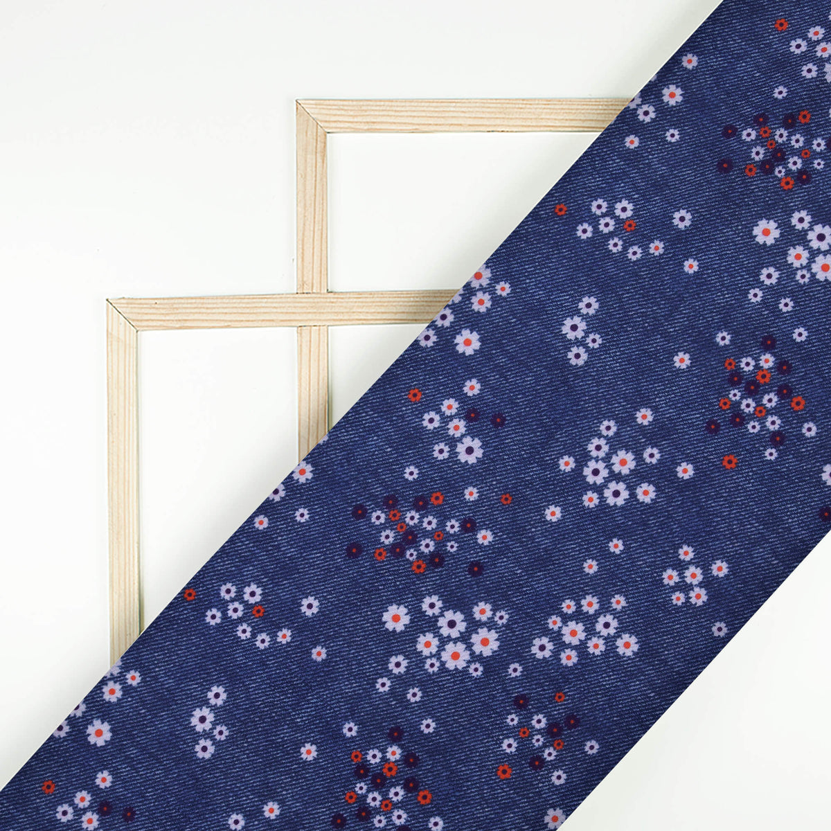 Yale Blue And Red Deniim Pattern Digital Print Rayon Fabric