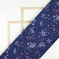 Yale Blue And Red Deniim Pattern Digital Print Rayon Fabric
