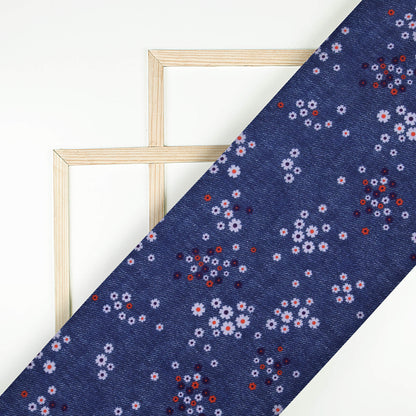 Yale Blue And Red Deniim Pattern Digital Print Rayon Fabric
