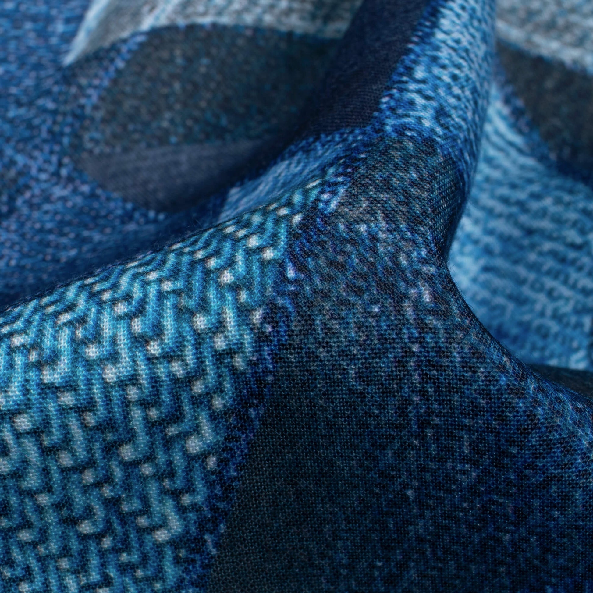 Indigo Blue And Cream Denim Pattern Digital Print Rayon Fabric - Fabcurate