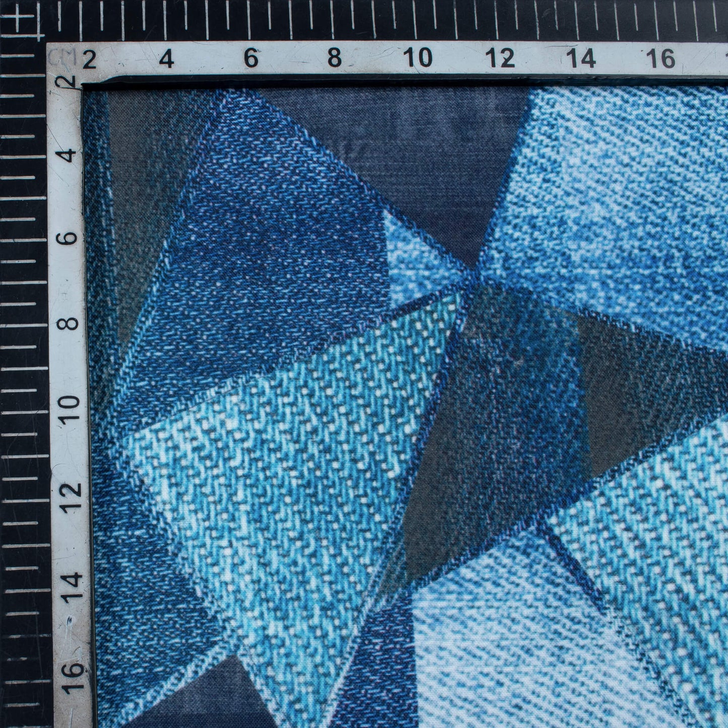 Indigo Blue And Cream Denim Pattern Digital Print Rayon Fabric - Fabcurate