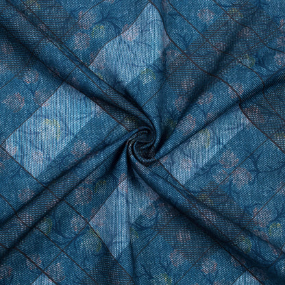 Prussian Blue Deniim Pattern Digital Print Rayon Fabric