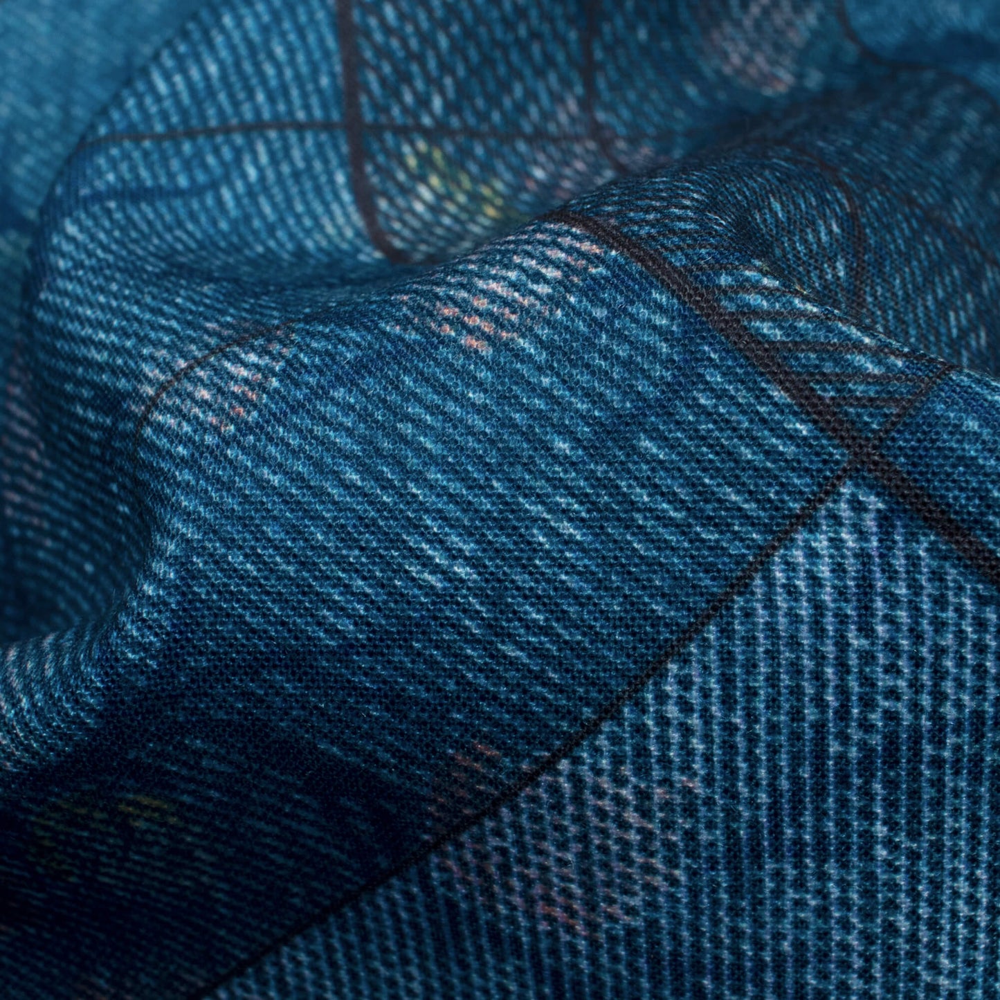 Prussian Blue Denim Pattern Digital Print Rayon Fabric