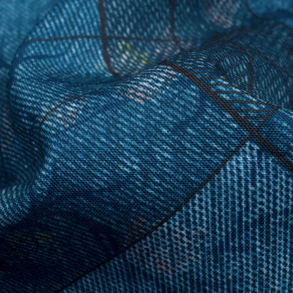 Prussian Blue Deniim Pattern Digital Print Rayon Fabric