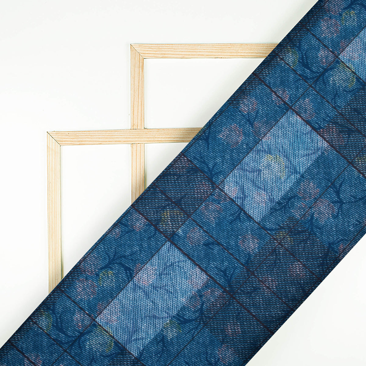 Prussian Blue Deniim Pattern Digital Print Rayon Fabric