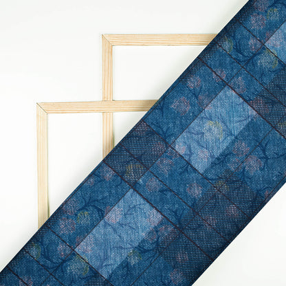 Prussian Blue Deniim Pattern Digital Print Rayon Fabric