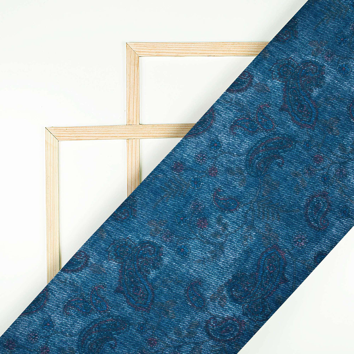 Yale Blue And Red Denim Pattern Digital Print Rayon Fabric - Fabcurate
