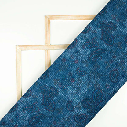 Yale Blue And Red Denim Pattern Digital Print Rayon Fabric - Fabcurate