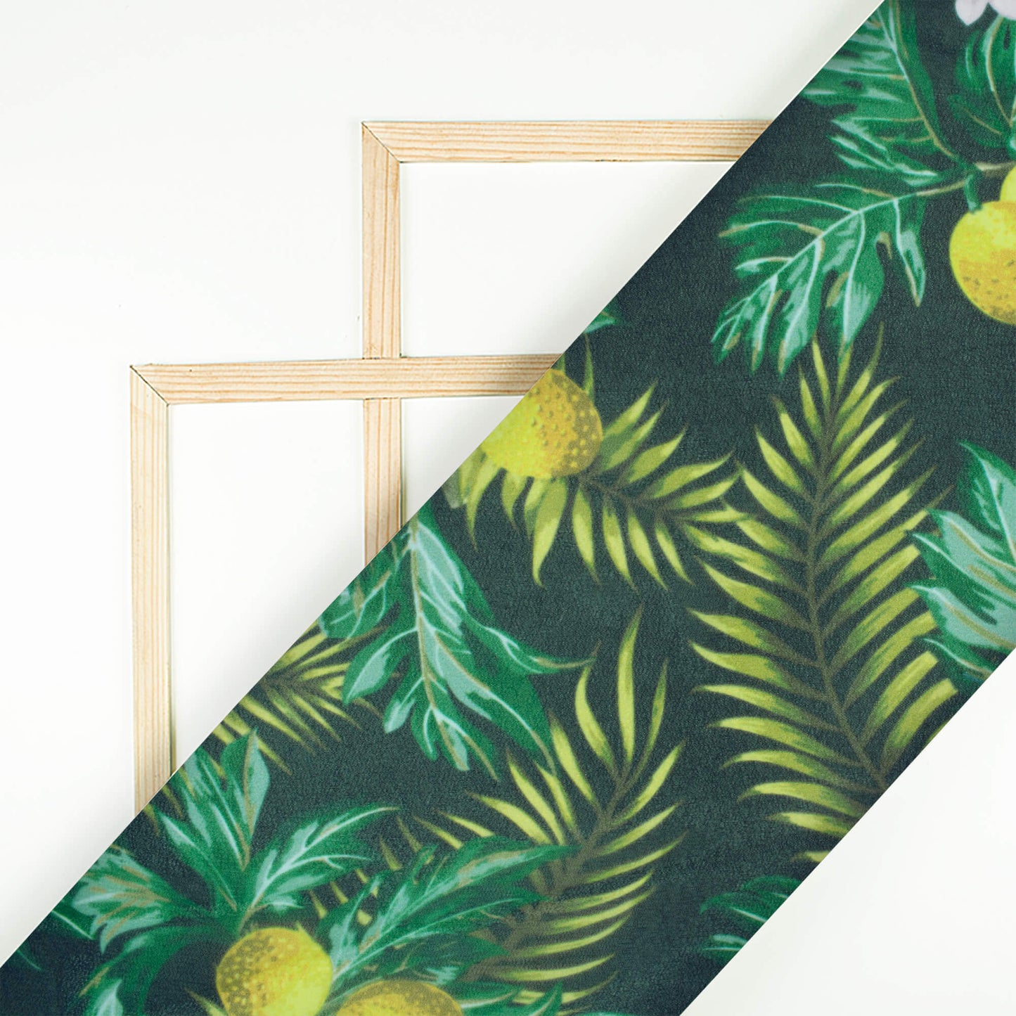 Black And Green Tropical Pattern Digital Print Georgette Fabric - Fabcurate