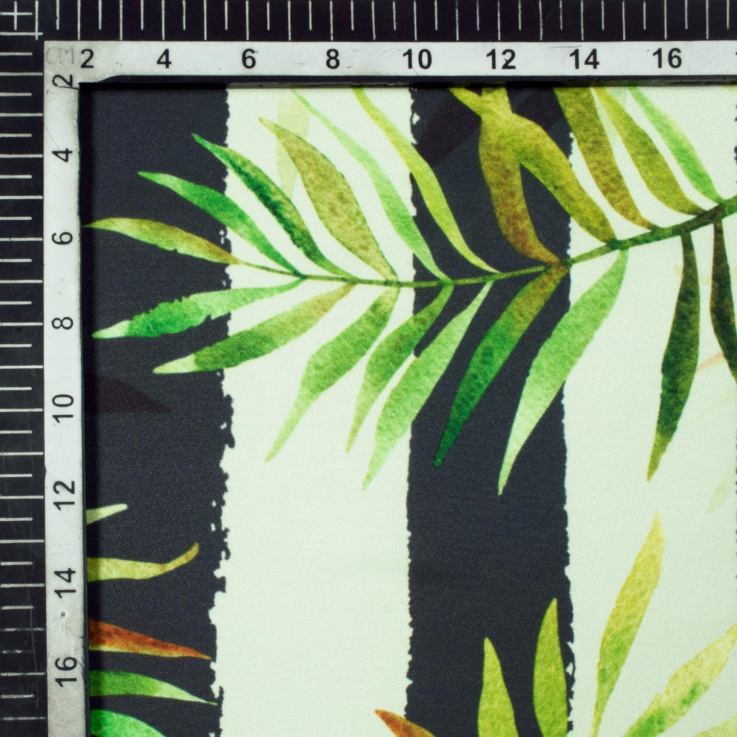 Oyster White And Black Tropical Pattern Digital Print American Crepe Fabric - Fabcurate