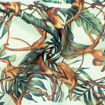 Cream And Brown Tropical Pattern Digital Print Georgette Fabric
