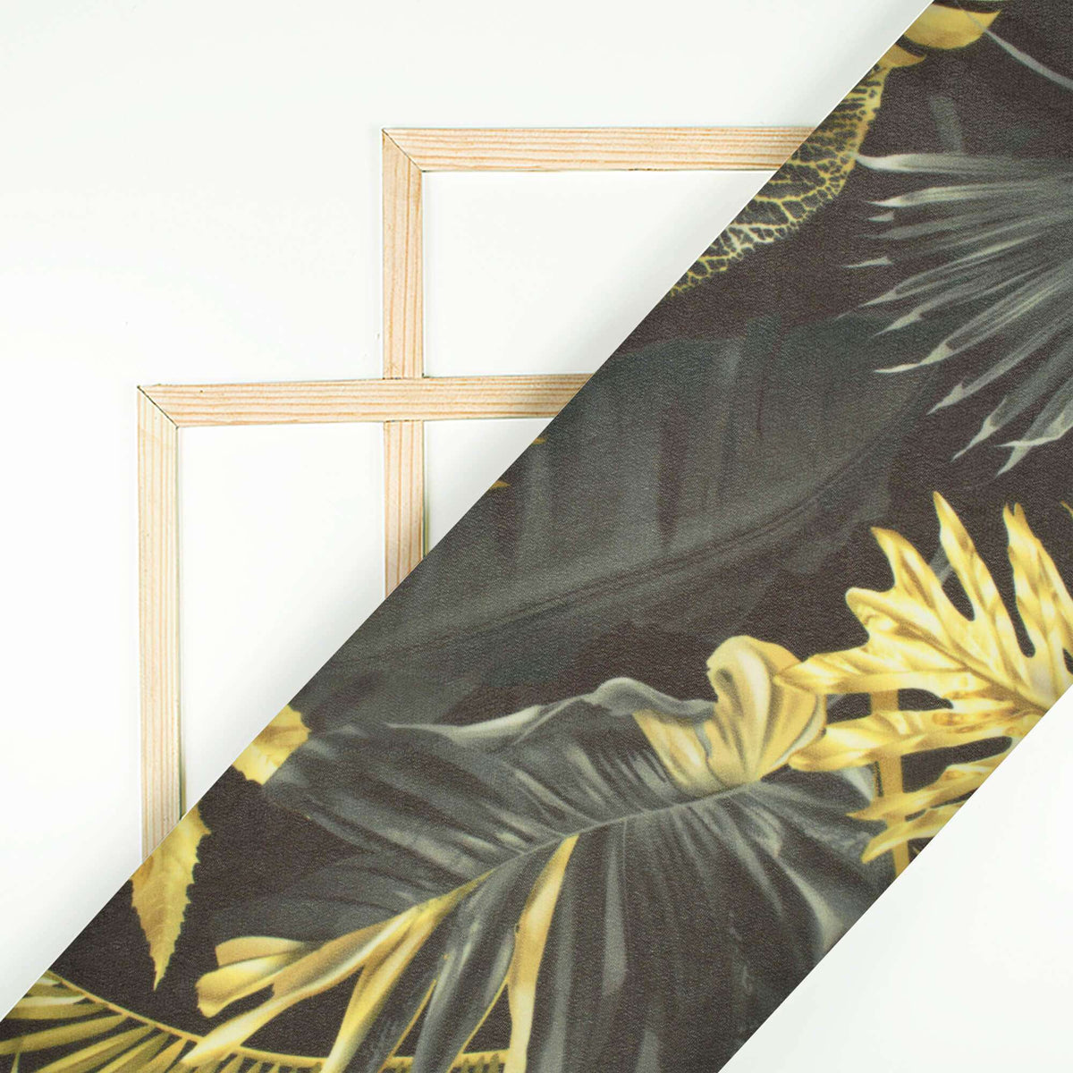 Black And Beige Tropical Pattern Digital Print Georgette Fabric - Fabcurate