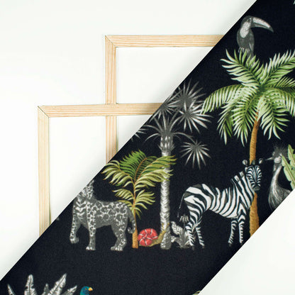 Black And Green Tropical Pattern Digital Print American Crepe Fabric - Fabcurate