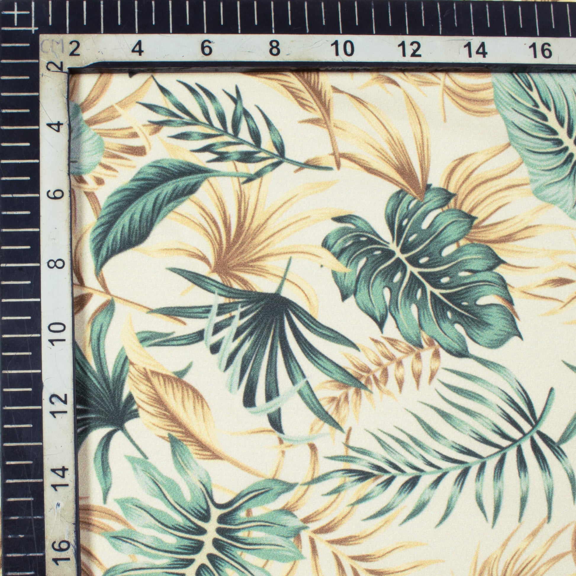Oyster Cream And Beige Tropical Pattern Digital Print American Crepe Fabric - Fabcurate