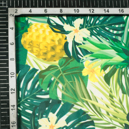 Pine Green And Mustard Yellow Tropical Pattern Digital Print Georgette Fabric