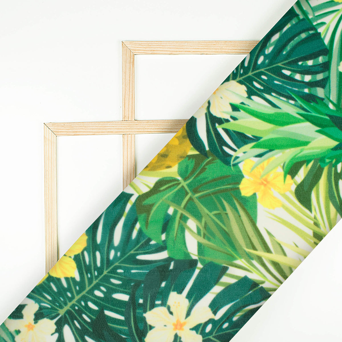 Pine Green And Mustard Yellow Tropical Pattern Digital Print Georgette Fabric - Fabcurate