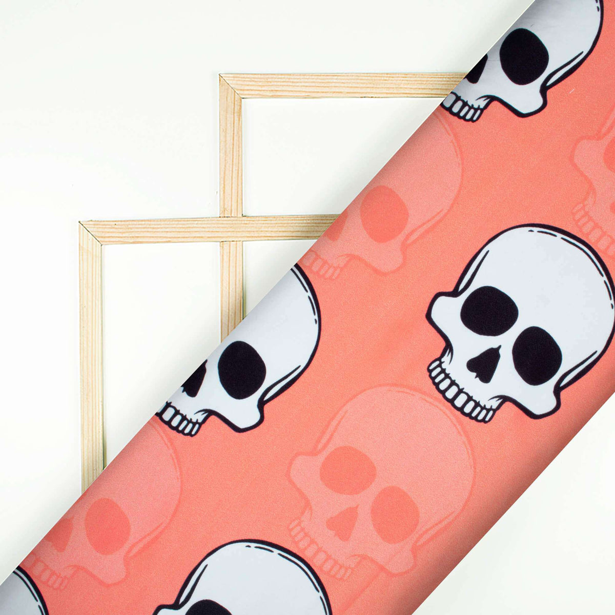 Salmon Peach And White Halloween Pattern Digital Print American Crepe Fabric - Fabcurate