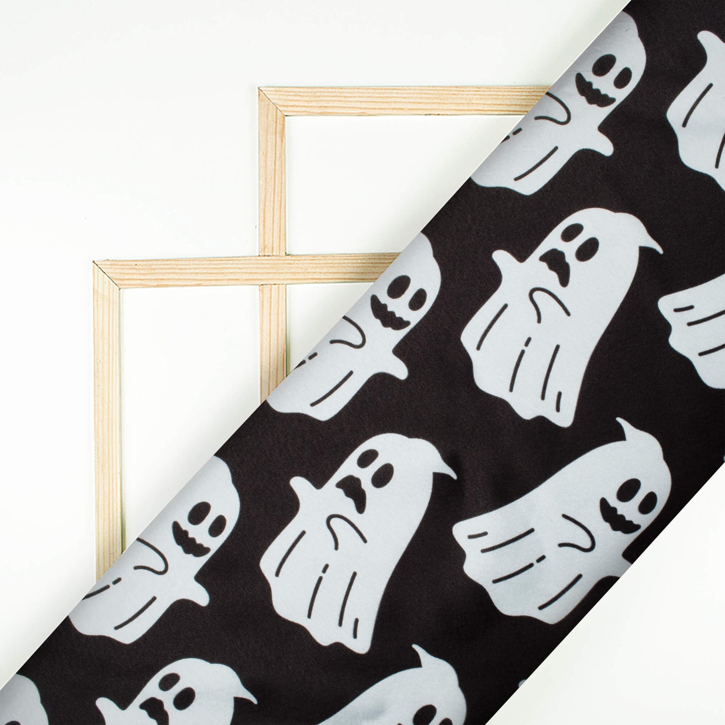 Black And White Halloween Pattern Digital Print Japan Satin Fabric - Fabcurate
