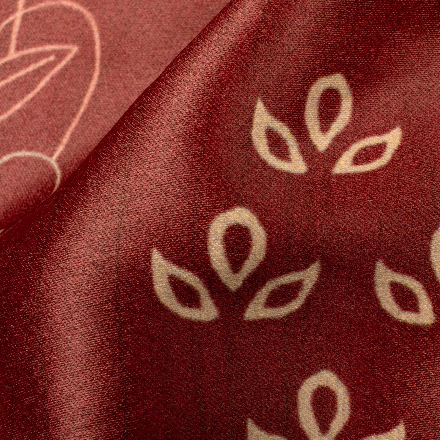 Vermillion Red And Beige Floral Pattern Digital Print Lush Satin Fabric