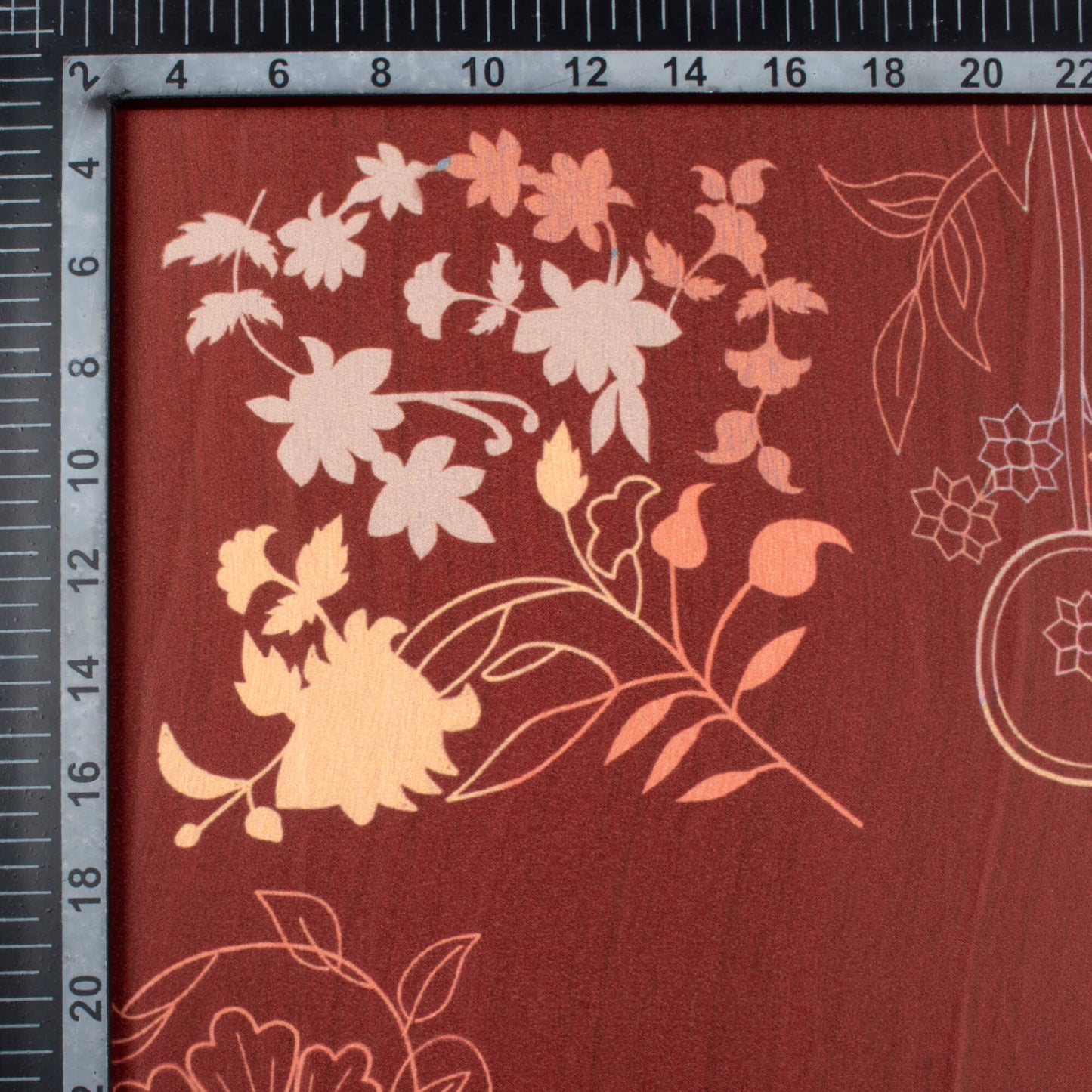 Vermillion Red And Beige Floral Pattern Digital Print Lush Satin Fabric