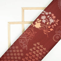 Vermillion Red And Beige Floral Pattern Digital Print Lush Satin Fabric