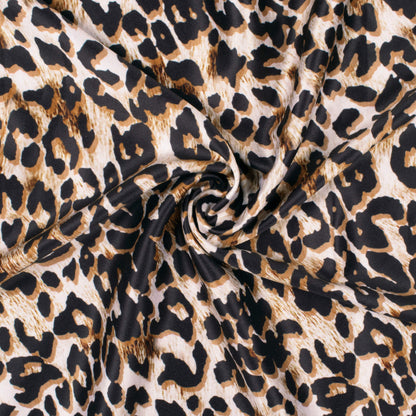 Black And Caramel Brown Animal Pattern Digital Print Lush Satin Fabric