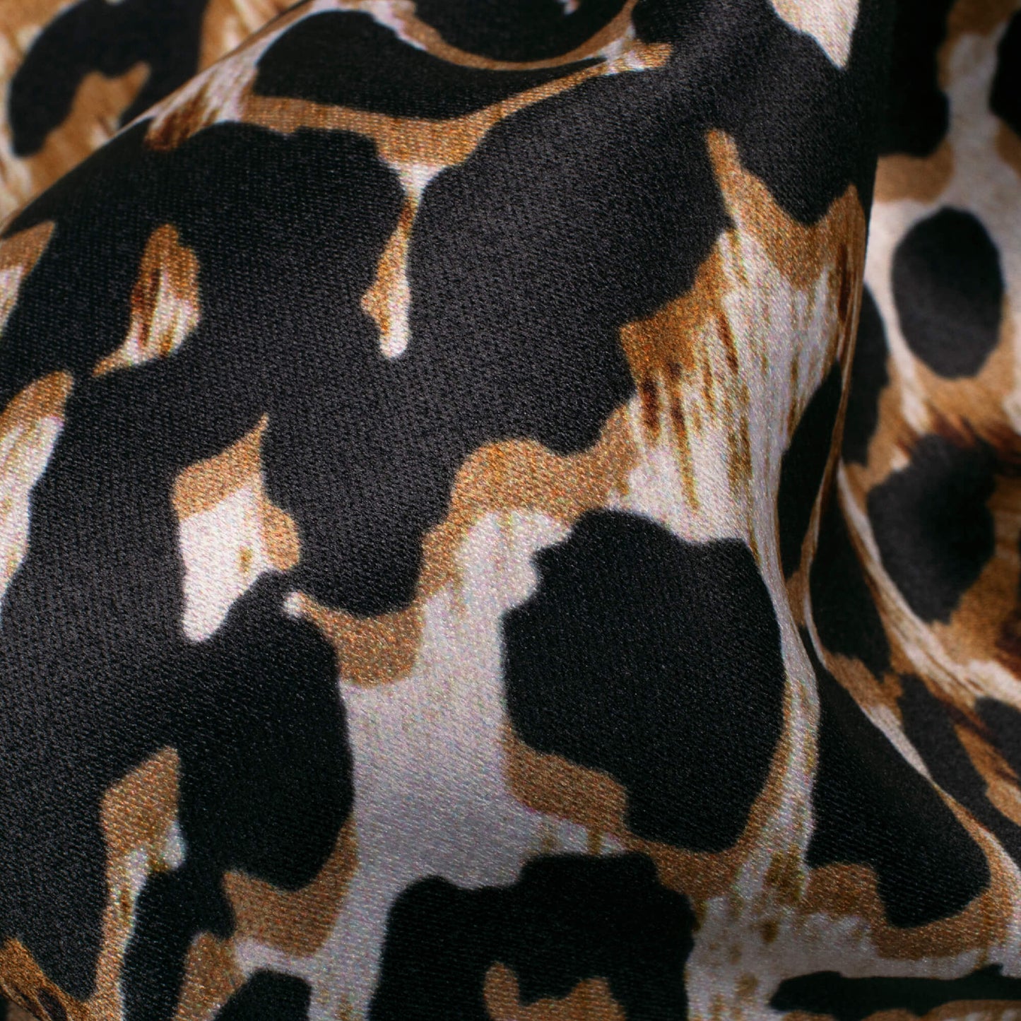 Black And Caramel Brown Animal Pattern Digital Print Lush Satin Fabric